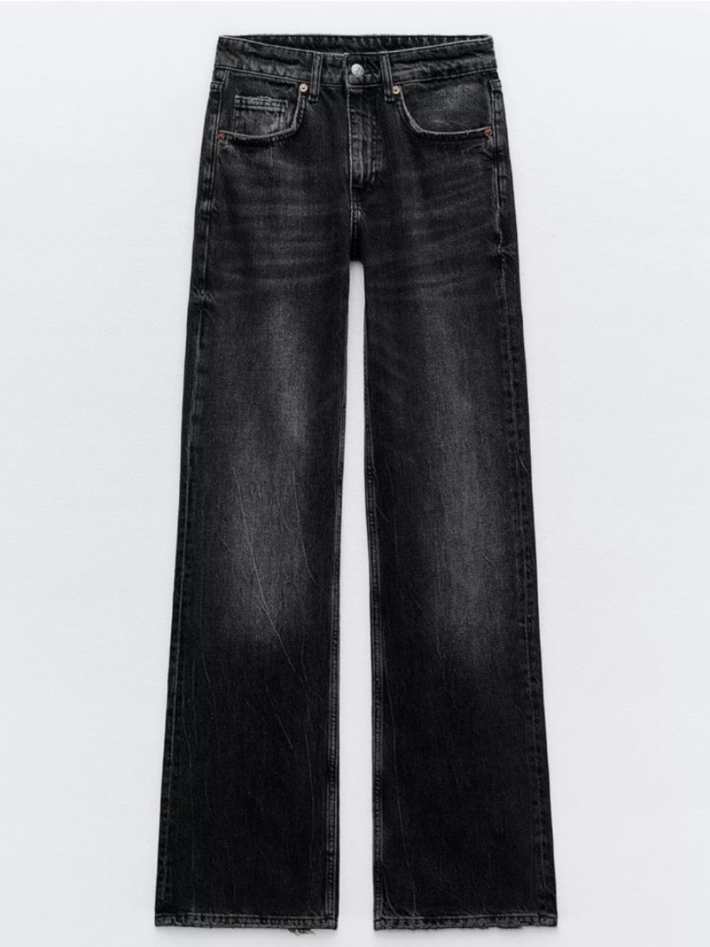 Zara mid rise full length wide leg jeans black NWT